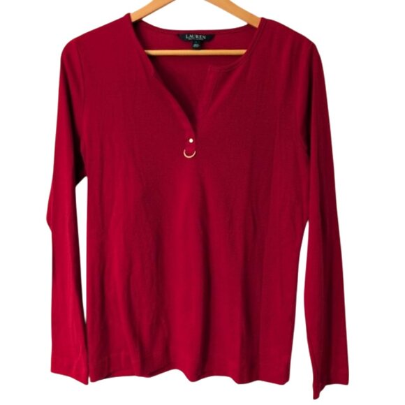 NWOT Lauren Ralph Lauren Deep Red Long Sleeve Top Size L - Picture 1 of 4